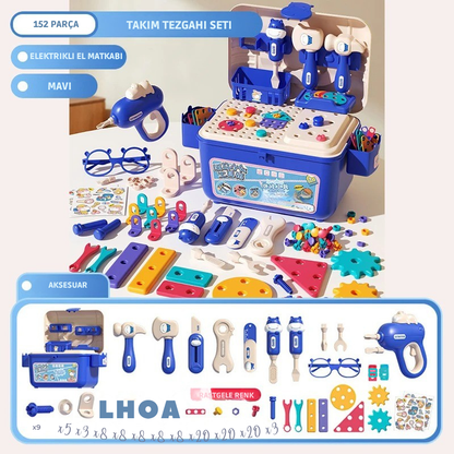 Minikko Eğitici Oyuncak Tamir Masası Çocuklar İçin Marangoz Alet Seti, Vidalı ve Dişli Parçalarla Zeka Geliştirici Oyuncak