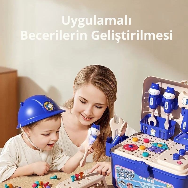 Minikko Eğitici Oyuncak Tamir Masası Çocuklar İçin Marangoz Alet Seti, Vidalı ve Dişli Parçalarla Zeka Geliştirici Oyuncak